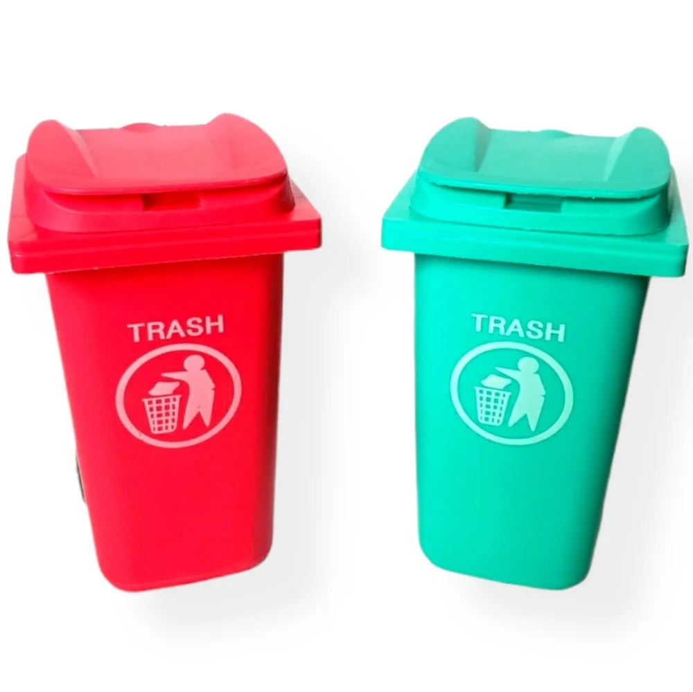 Mini Desk Wheelie Trash Bin Pen Pencil Holder Pink